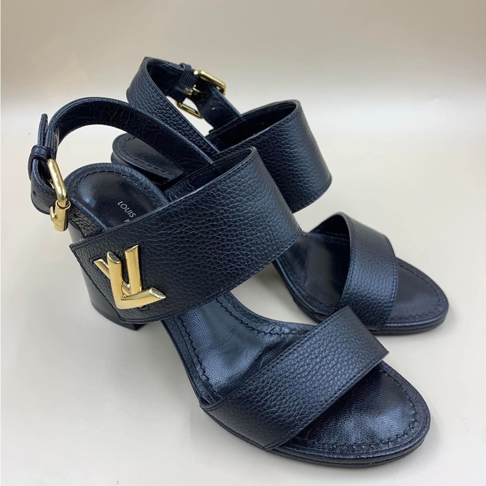 Louis Vuitton Black Heels with Gold Buckles